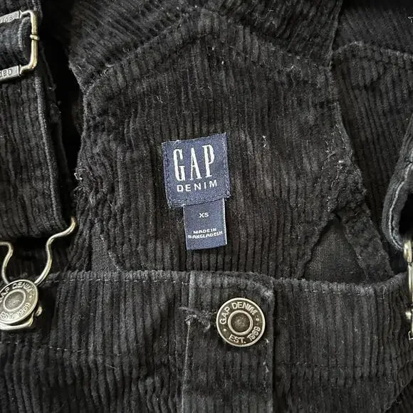 GAP Black Corduroy Button Up Corduroy Overalls Dress Kids Girls XS - Picture 4 of 4